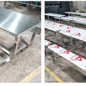 bàn ăn công nghiệp inox 120x135x75cm Chất liệu inox 304 nguyên chất, không hút nam châm