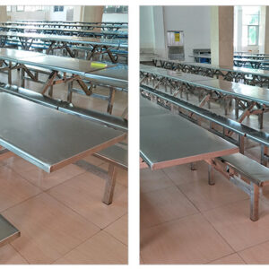 bàn ăn công nghiệp inox 120x135x75cm Khung bằng inox 304 được gia cố thêm các thanh tăng cứng