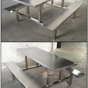 bàn ăn công nghiệp inox 120x135x75cm Mặt ghế bằng inox 304 sáng bóng