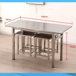 bàn ăn công nghiệp inox 4 ghế 120x60x75cm Khung bằng inox 304 được gia cố thêm các thanh tăng cứng