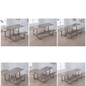 bàn ăn công nghiệp inox 8 ghế 120x140x75cm Mặt ghế bằng inox 304 sáng bóng