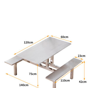 bàn ăn công nghiệp inox 8 ghế 120x140x75cm Sử dụng máy chấn CNC giúp các mép gấp an toàn, bền bỉ và đẹp mắt