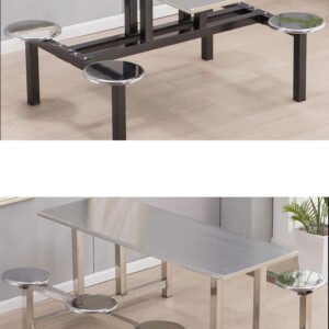 bàn ăn công nghiệp inox 8 người 180x60x76cm Khung bằng inox 304 được gia cố thêm các thanh tăng cứng