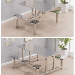 bàn ăn công nghiệp inox 8 người 180x60x76cm Mặt ghế bằng inox 304 sáng bóng