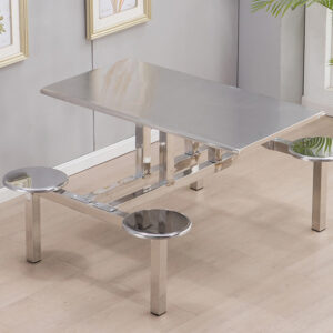 bàn ăn công nghiệp inox 8 người 180x60x76cm Sử dụng máy chấn CNC giúp các mép gấp an toàn, bền bỉ và đẹp mắt