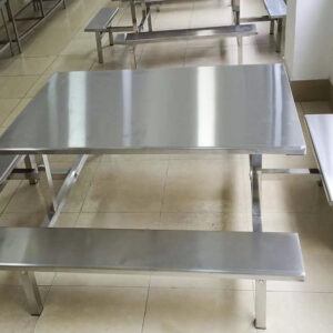 bàn ăn công nghiệp inox ghế dài 200x140x75cm Mặt ghế bằng inox 304 sáng bóng