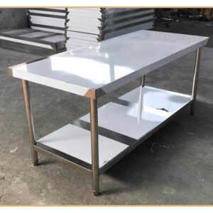 bàn bếp inox 2 tầng 180x80x80cm Các mối hàn được thực hiện bằng công nghệ hàn TIG có khí Ar bảo vệ chống oxi hóa