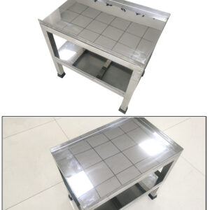bàn bếp inox 2 tầng 580x380x560cm Mặt bàn được chấn dập bằng máy chấn CNC thủy lực, đường nét sắc sảo, chắc chắn. Có tăng cứng mặt bàn