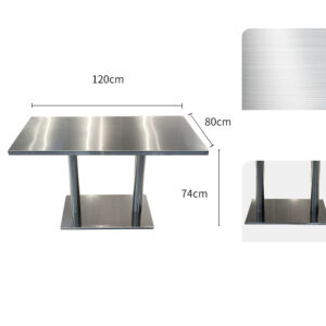 bàn inox chữ nhật 120x80x74cm với mặt bàn được chấn dập bằng máy chấn CNC thủy lực, đường nét sắc sảo, chắc chắn