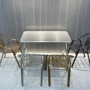 bàn inox chữ nhật chân cong 120x60x75cm dùng trong gia đình, nhà hàng, quán ăn, nhà ăn công nhân