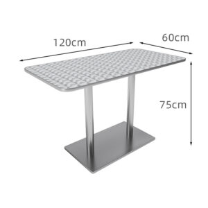 bàn inox chữ nhật chân vuông 120x60x75cm với các mối hàn được thực hiện bằng công nghệ hàn TIG có khí Ar bảo vệ chống oxi hóa