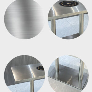 bàn inox chữ nhật có lỗ 120x60x74cm với các mối hàn được thực hiện bằng công nghệ hàn TIG có khí Ar bảo vệ chống oxi hóa