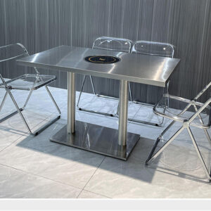 bàn inox chữ nhật có lỗ 120x60x75cm với các mối hàn được thực hiện bằng công nghệ hàn TIG có khí Ar bảo vệ chống oxi hóa