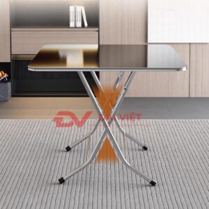 bàn inox chữ nhật xếp gọn 120x60x72cm với khung bằng inox 304 được gia cố thêm các thanh tăng cứng