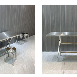 bàn inox chữ nhật xếp gọn 120x60x74cm với mặt bàn được chấn dập bằng máy chấn CNC thủy lực, đường nét sắc sảo, chắc chắn