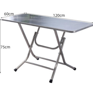 bàn inox chữ nhật xếp gọn có vân 120x60x75cm có tăng cứng mặt bàn