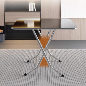 bàn inox chữ nhật xếp gọn có vân 120x60x75cm sử dụng máy chấn CNC giúp các mép gấp an toàn, bền bỉ và đẹp mắt.