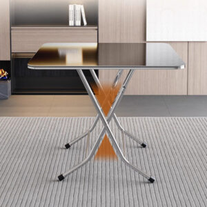 bàn inox chữ nhật xếp gọn có vân 120x70x75cm có chân bàn bằng hộp inox 40×40 mm