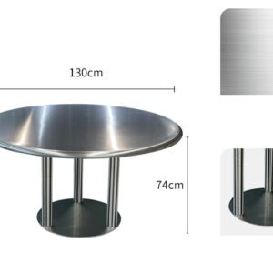 bàn inox tròn 130x74cm với khung bằng inox 304 được gia cố thêm các thanh tăng cứng