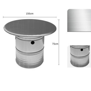 bàn inox tròn 150x75cm có các mối hàn được thực hiện bằng công nghệ hàn TIG có khí Ar bảo vệ chống oxi hóa