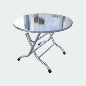 bàn inox tròn 2 tầng 100x72cm có mặt bàn được chấn dập bằng máy chấn CNC thủy lực, đường nét sắc sảo, chắc chắn