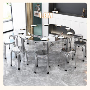bàn inox tròn 2 tầng 120x72cm có các mối hàn được thực hiện bằng công nghệ hàn TIG có khí Ar bảo vệ chống oxi hóa