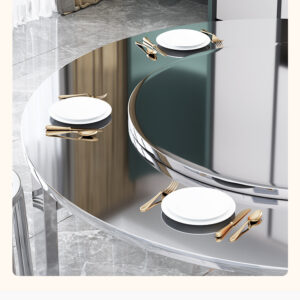 bàn inox tròn 2 tầng 150x72cm có tăng cứng mặt bàn