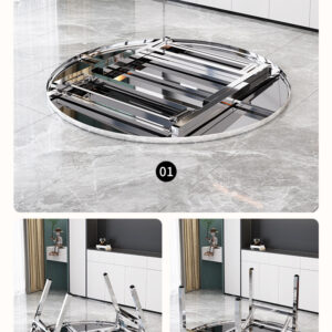 bàn inox tròn 2 tầng 150x72cm khả năng xếp gọn linh hoạt giúp tiết kiệm không gian