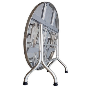 bàn inox tròn 2 tầng 180x72cm có chân bàn bằng hộp inox 40×40 mm, thanh tăng cứng inox hộp 25×25 mm, chân có cao su chống trượt