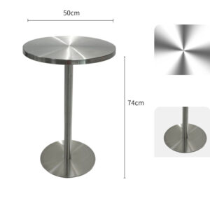 bàn inox tròn 50x74cm có mặt bàn được chấn dập bằng máy chấn CNC thủy lực, đường nét sắc sảo, chắc chắn