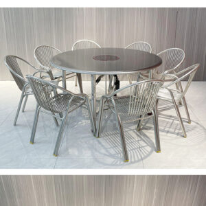 bàn inox tròn xếp gọn 150x75cm dùng trong gia đình, nhà hàng, quán ăn, nhà ăn công nhân