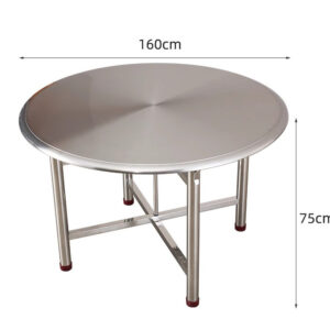bàn inox tròn xếp gọn 160x75cm có mặt bàn được chấn dập bằng máy chấn CNC thủy lực, đường nét sắc sảo, chắc chắn