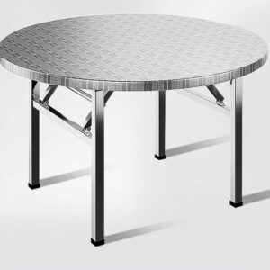 bàn inox tròn xếp gọn 80x55cm có chân bàn bằng hộp inox 40×40 mm, thanh tăng cứng inox hộp 25×25 mm, chân có cao su chống trượt