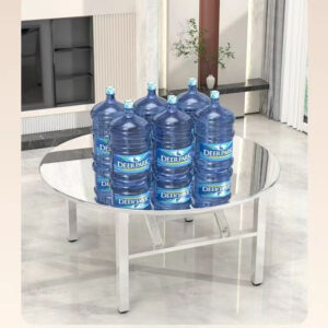 bàn inox tròn xếp gọn 90x55cm có chân bàn bằng hộp inox 40×40 mm, thanh tăng cứng inox hộp 25×25 mm, chân có cao su chống trượt
