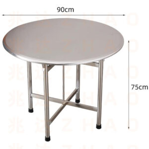 bàn inox tròn xếp gọn 90x75cm với khung bằng inox 304 được gia cố thêm các thanh tăng cứng