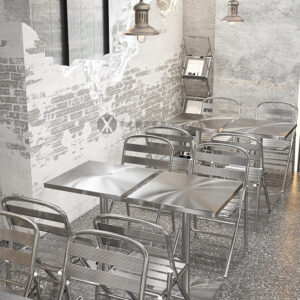 bàn inox vuông 60x60x75cm với khung bằng inox 304 được gia cố thêm các thanh tăng cứng