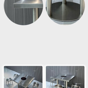 bàn inox vuông 90x90x74cm với mặt bàn được chấn dập bằng máy chấn CNC thủy lực, đường nét sắc sảo, chắc chắn