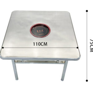 bàn inox vuông có lỗ 110x110x75cm có chân bàn bằng hộp inox 40×40 mm