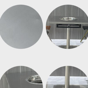 bàn inox vuông có lỗ 80x80x74cm có chân có cao su chống trượt