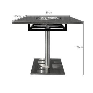 bàn inox vuông có lỗ 80x80x74cm có tăng cứng mặt bàn