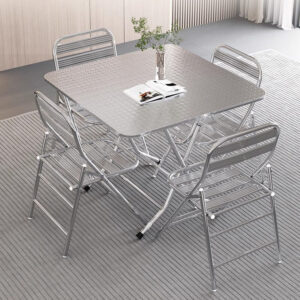 bàn inox vuông xếp gọn có vân 90x90x75cm có chân bàn bằng hộp inox 40×40 mm