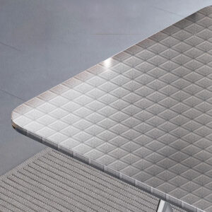 bàn inox vuông xếp gọn có vân 90x90x75cm có tăng cứng mặt bàn