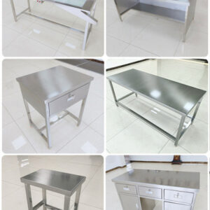 bàn sơ chế inox 150x60x80cm Chân bàn bằng hộp inox 40×40 mm, thanh tăng cứng inox hộp 25×25 mm, đợt bên dưới đan nan 10×20 mm