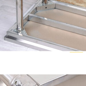 bàn sơ chế inox 2 tầng 120x60x80cm Chân bàn bằng hộp inox 40×40 mm, thanh tăng cứng inox hộp 25×25 mm, đợt bên dưới đan nan 10×20 mm