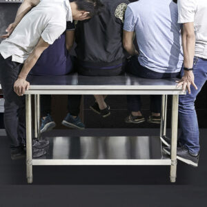 bàn sơ chế inox 2 tầng 120x60x80cm Khung bằng inox 304 được gia cố thêm các thanh tăng cứng