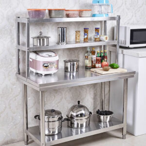 bàn sơ chế inox 2 tầng 120x60x80cm Sử dụng máy chấn CNC giúp các mép gấp an toàn, bền bỉ và đẹp mắt.