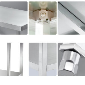 bàn sơ chế inox 2 tầng 150x50x80cm Khung bằng inox 304 được gia cố thêm các thanh tăng cứng