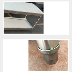 bàn sơ chế inox 2 tầng 180x80x80cm Mặt bàn được chấn dập bằng máy chấn CNC thủy lực, đường nét sắc sảo, chắc chắn. Có tăng cứng mặt bàn