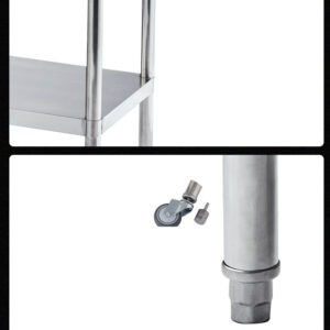 bàn sơ chế inox 2 tầng 61x61x85cm Khung bằng inox 304 được gia cố thêm các thanh tăng cứng