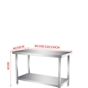 bàn sơ chế inox 2 tầng 80x40x80cm Chân bàn bằng hộp inox 40×40 mm, thanh tăng cứng inox hộp 25×25 mm, đợt bên dưới đan nan 10×20 mm